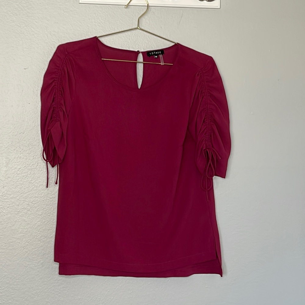 1. State Ruched Detail Tie Sleeve Blouse In Plumberry - Picture 4 of 13